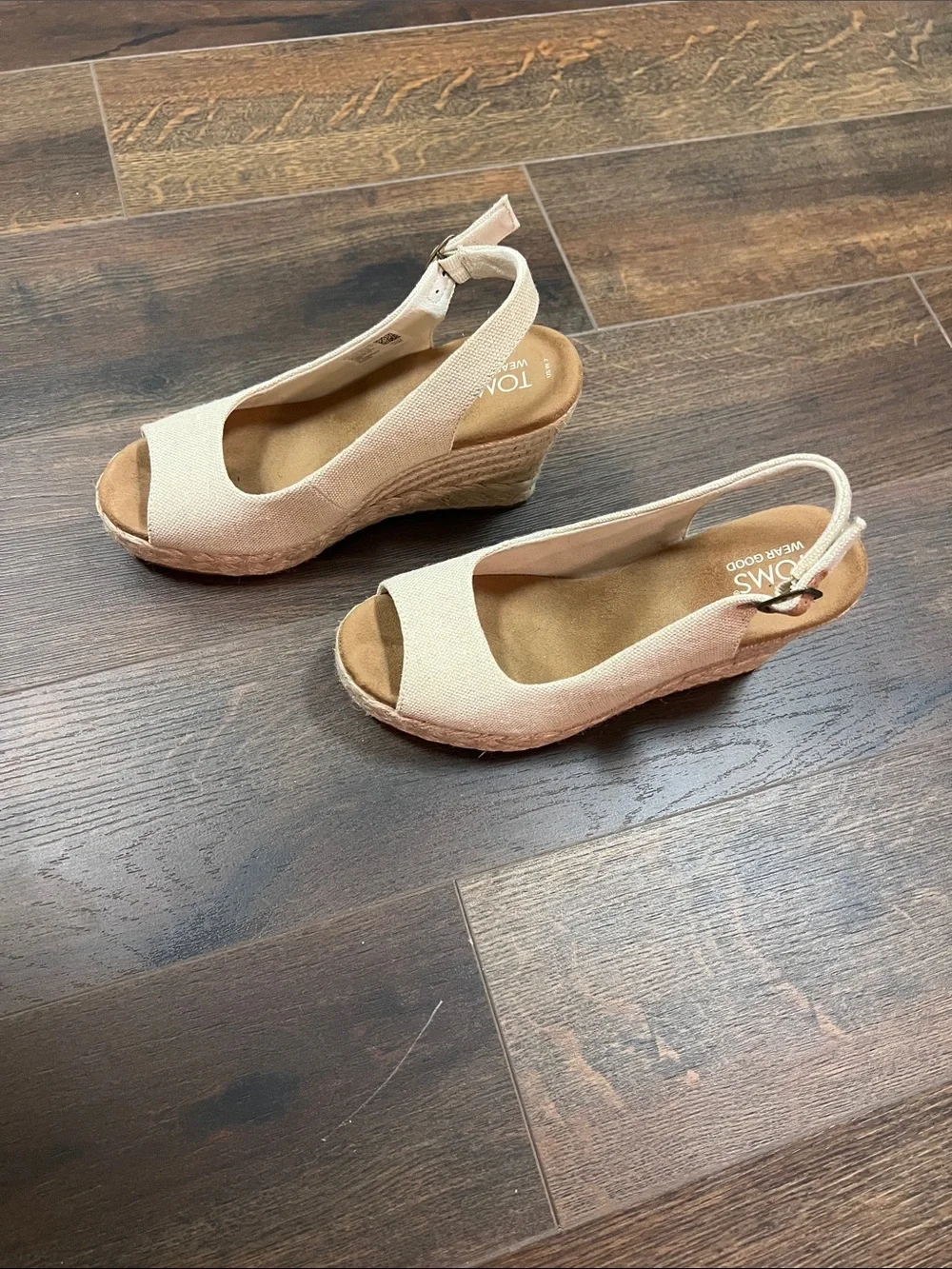 TOMS Women's Cream Espadrille Wedge Sandals